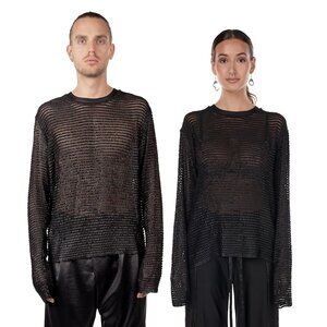 Unisex Vegan Leather / Mesh Sweater – Black